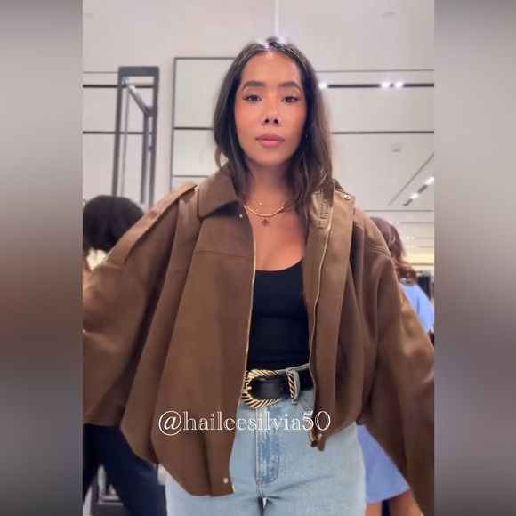 Zara SUEDE EFFECT BOMBER JACKET - Picture 4 of 15